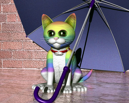 虹色の猫と傘（3Dキャラクター）