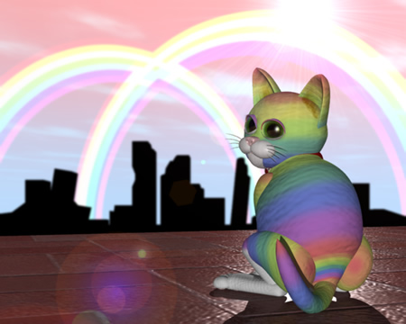 虹色の猫と虹（3Dキャラクター）