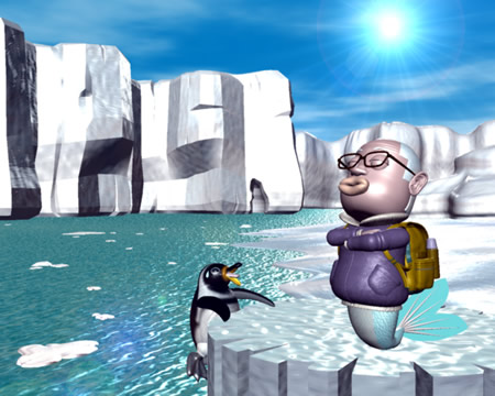 おやじマーメイドと南極（3Dキャラクター）