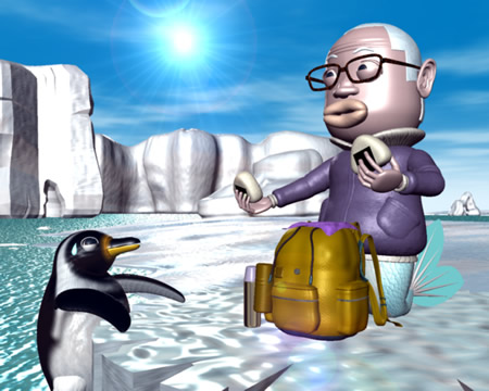 おやじマーメイドとペンギンとおにぎり（3Dキャラクター）