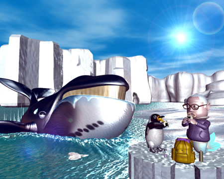 おやじマーメイドとペンギンと鯨（3Dキャラクター）