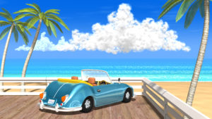 3DCG壁紙 夏の海と椰子の木と車-1