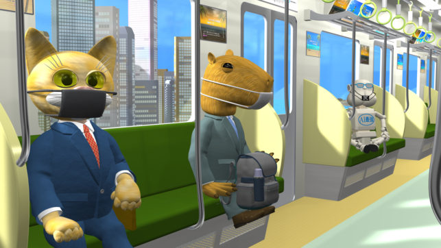 3DCG画像 3Dキャラクターとマスクと電車