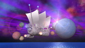 3DCG壁紙 宇宙帆船StarMariaと惑星と海