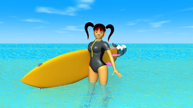 海とサーフボードと3DキャラクターのOL-4