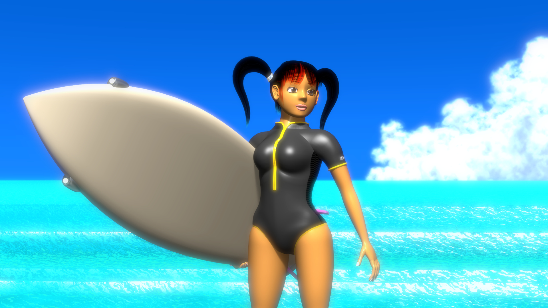 3DCG壁紙 3DキャラOL海とサーフィン-4