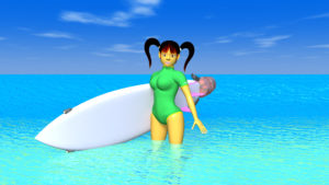 海とサーフボードと3DキャラクターのOL-2