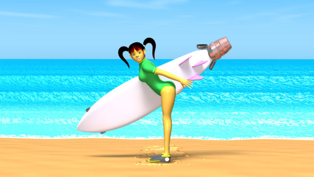 海とサーフボードと3DキャラクターのOL